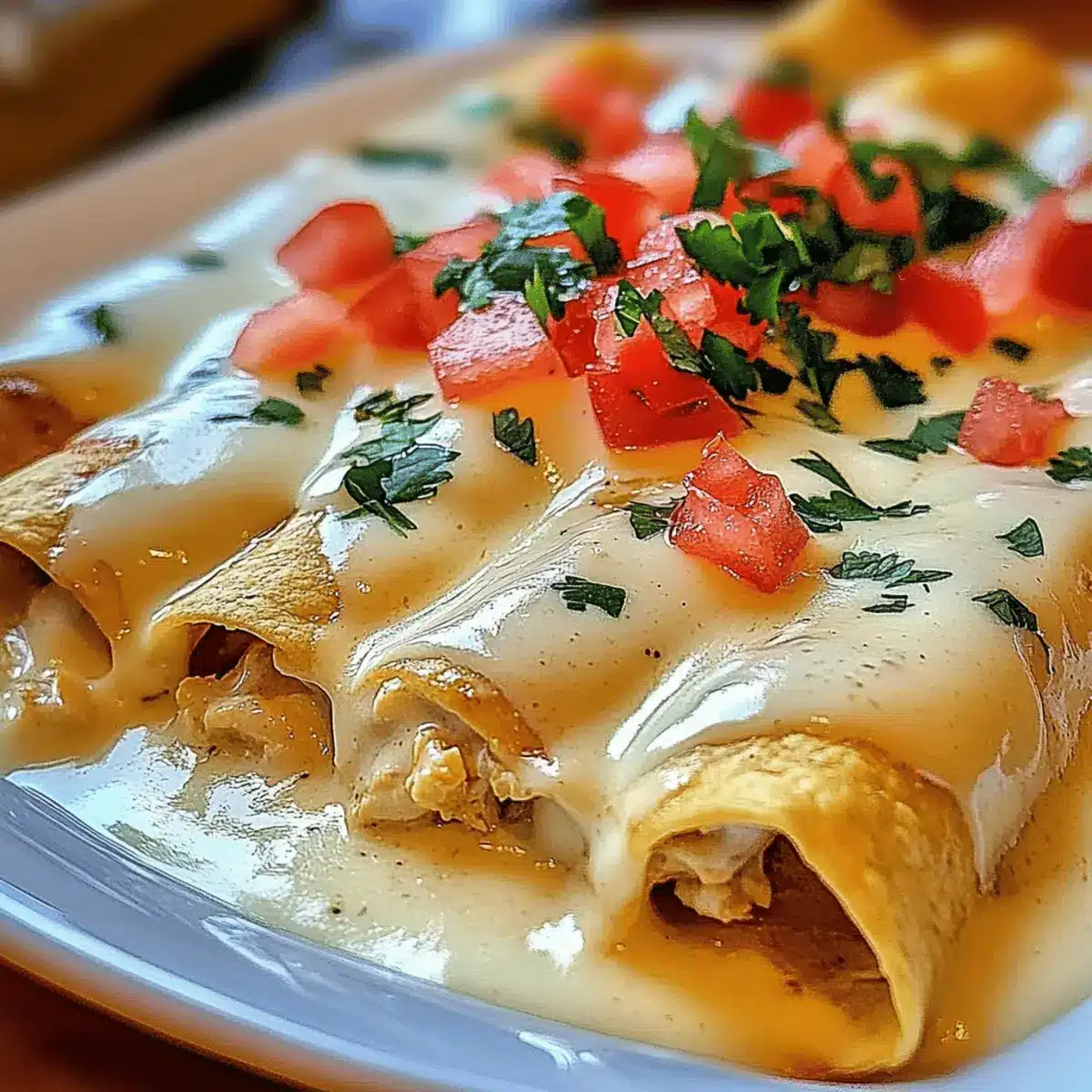 Chicken Enchiladas with Sour Cream White Sauce