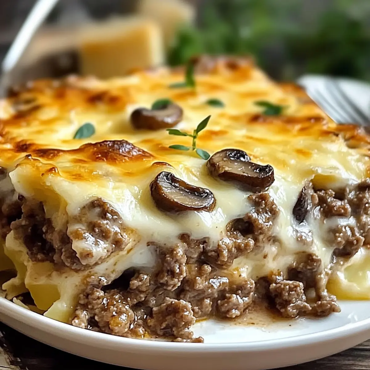Creamy Mushroom & Ground Beef Bake