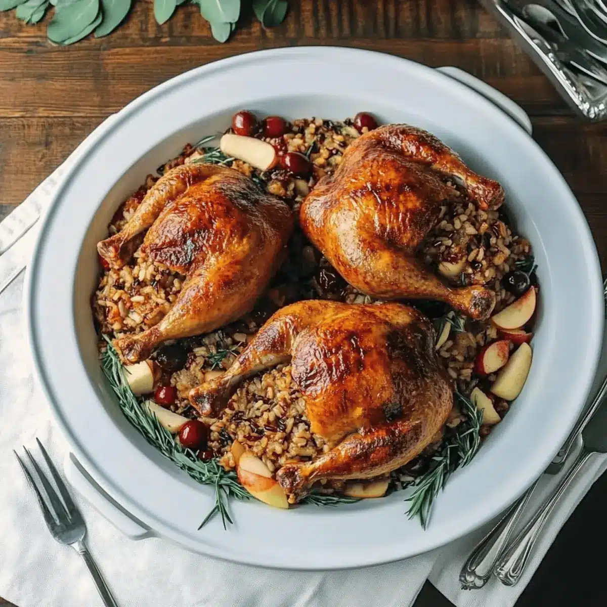 Cornish Hens with Apple-Cranberry Rice Stuffing
