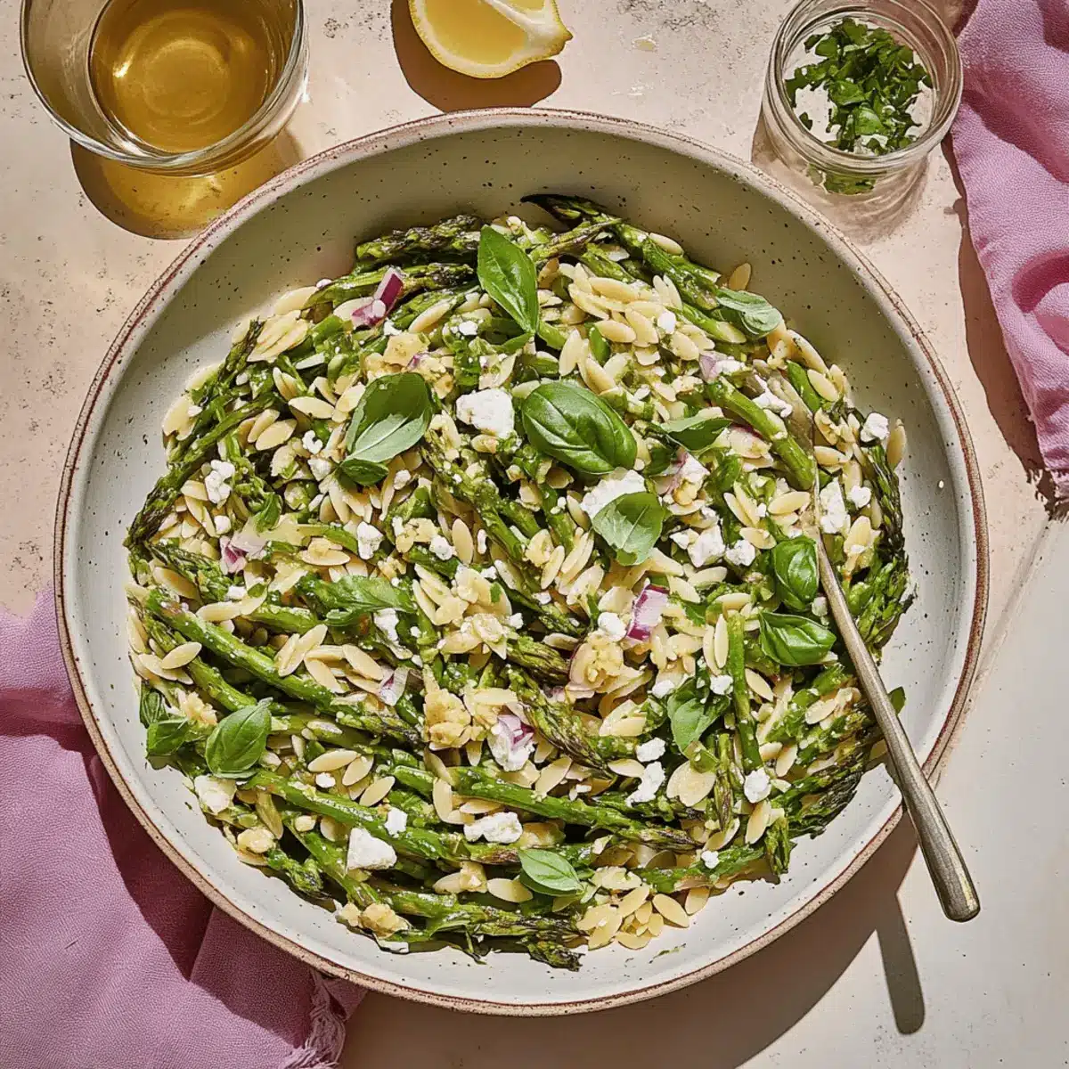 Spring Orzo Pasta Salad with Crispy Shallot Vinaigrette