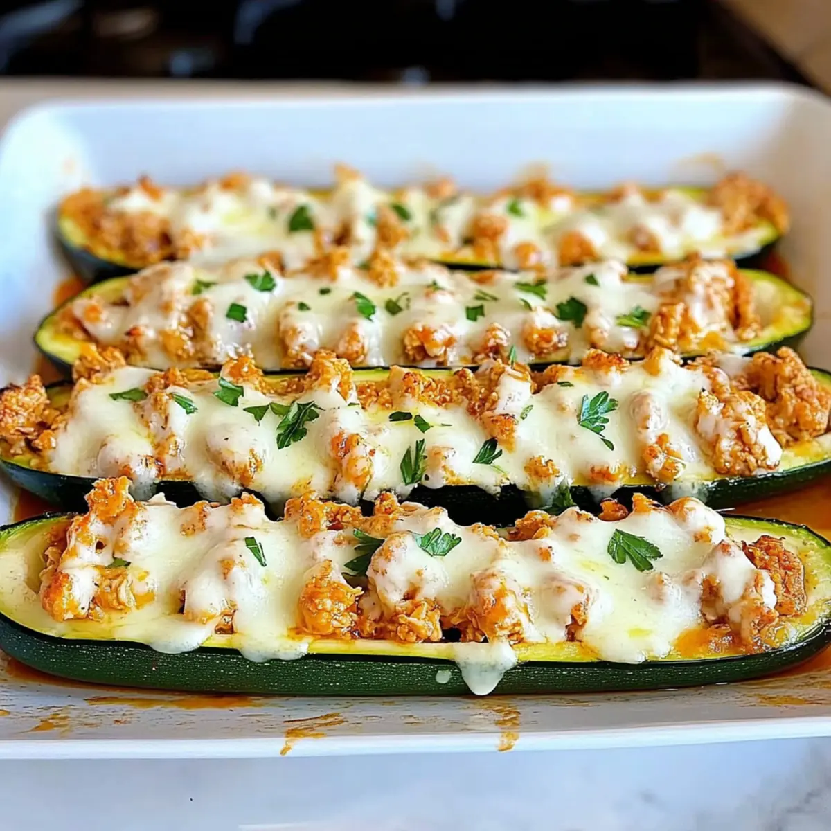Buffalo Chicken Zucchini Boats