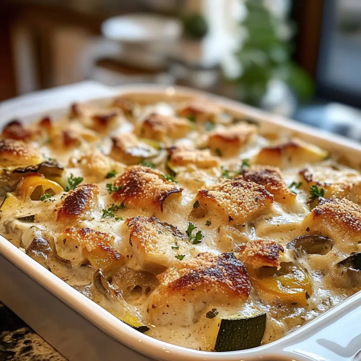 Creamy Caesar Chicken and Mushroom Bake