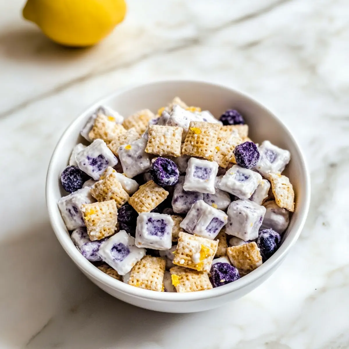Blueberry Lemon Cheesecake Puppy Chow