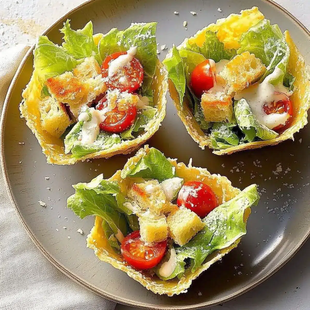 Caesar Salad in Peppered Parmesan Bowls