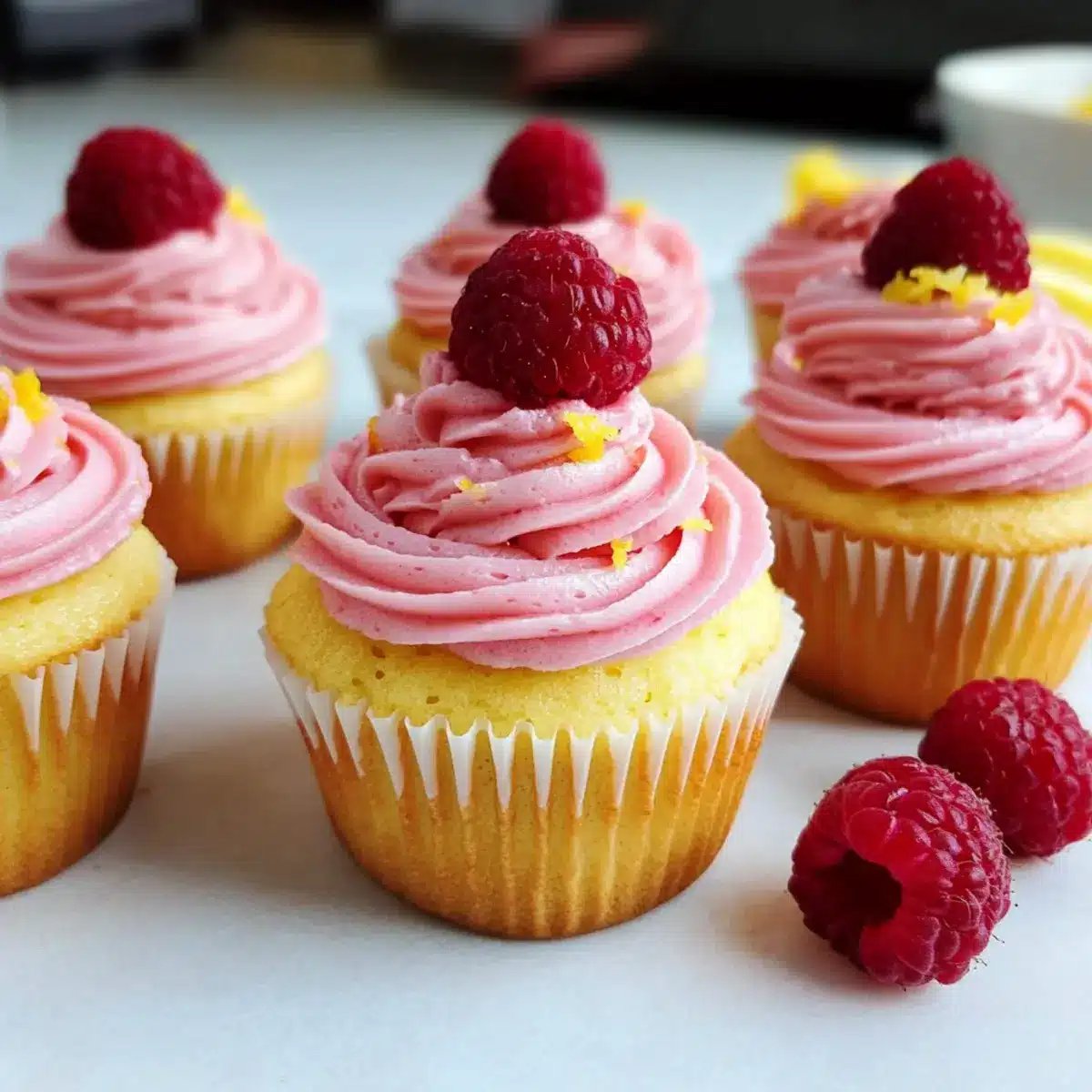 Lemon Cupcakes with Raspberry Buttercream Frosting
