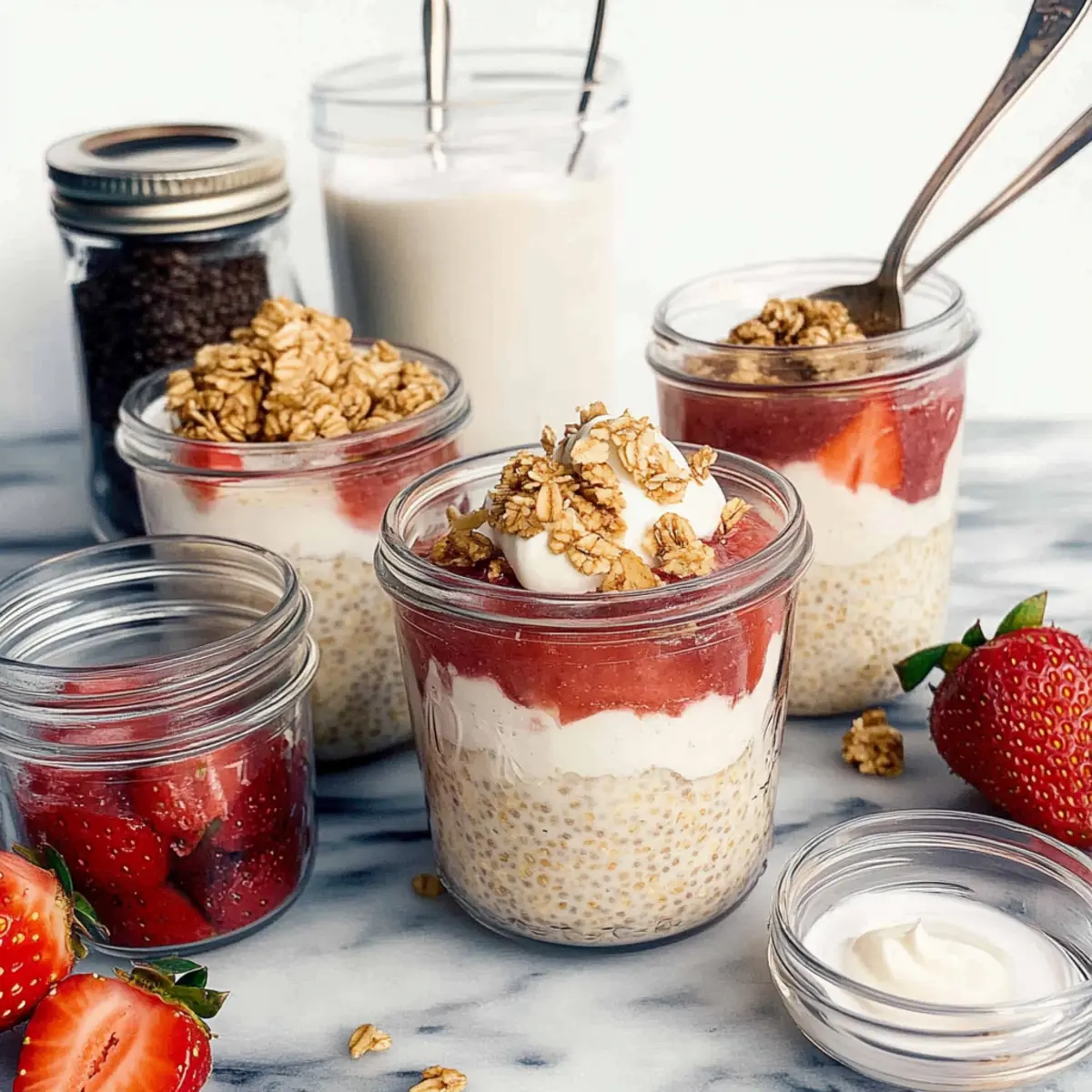 Strawberry Rhubarb Chia Overnight Oat Parfaits
