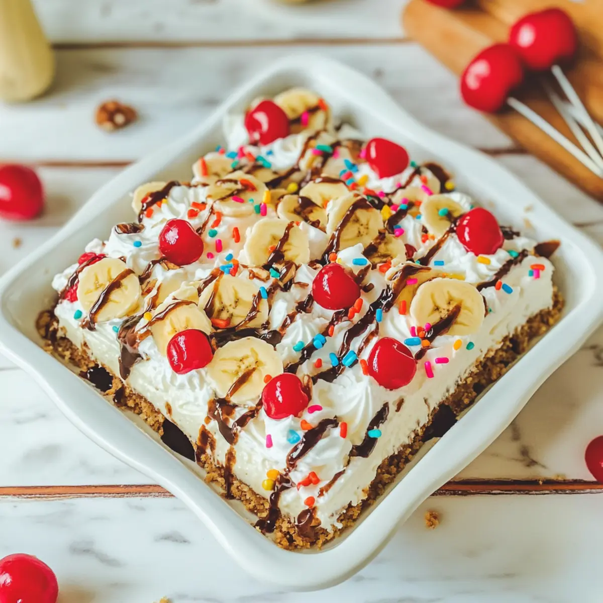 No Bake Banana Split Cake