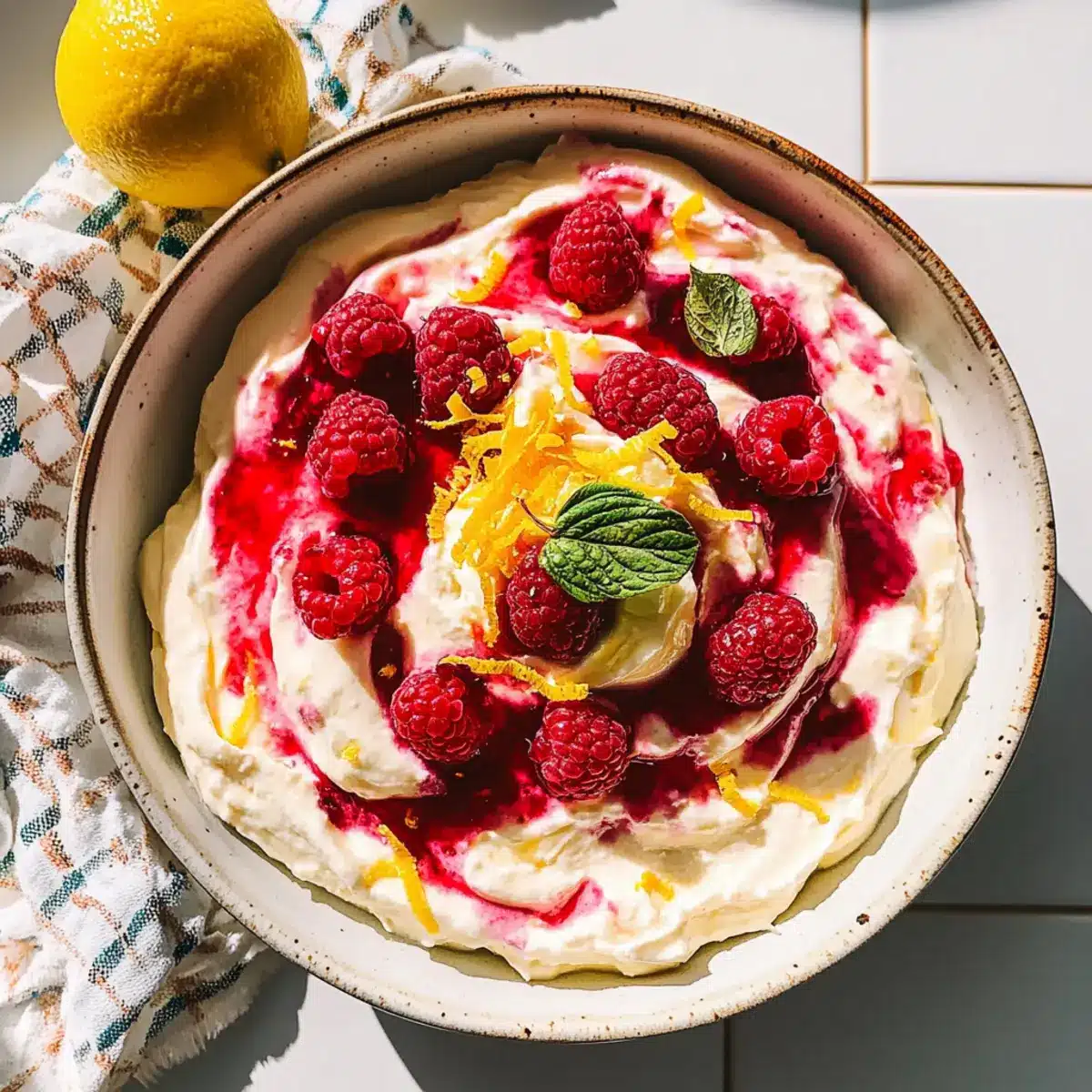 Cream Cheese Dip with Fresh Raspberries and Lemon