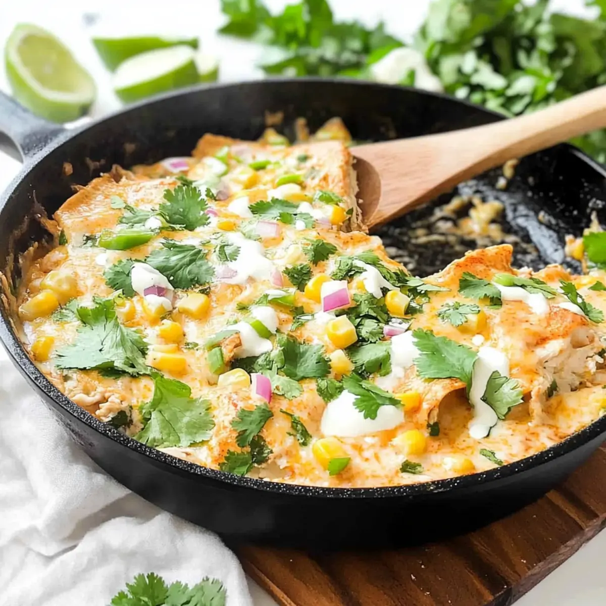 Cheesy white chicken enchilada skillet