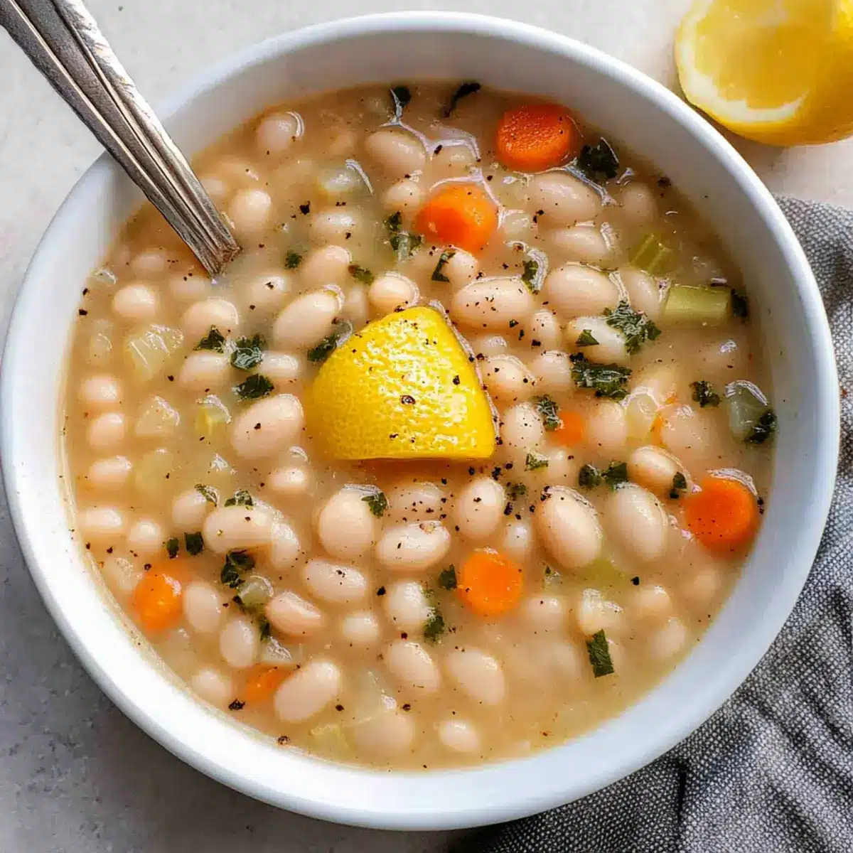 Greek White Bean Soup With Garlic & Lemon