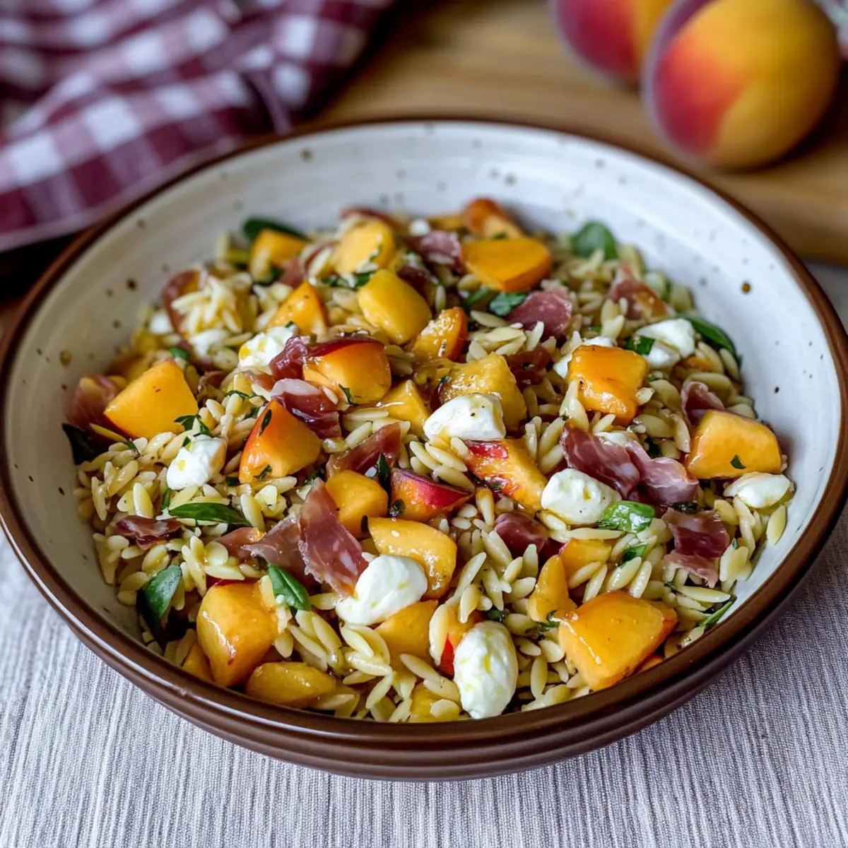 Peach Prosciutto Hot Honey Orzo Salad