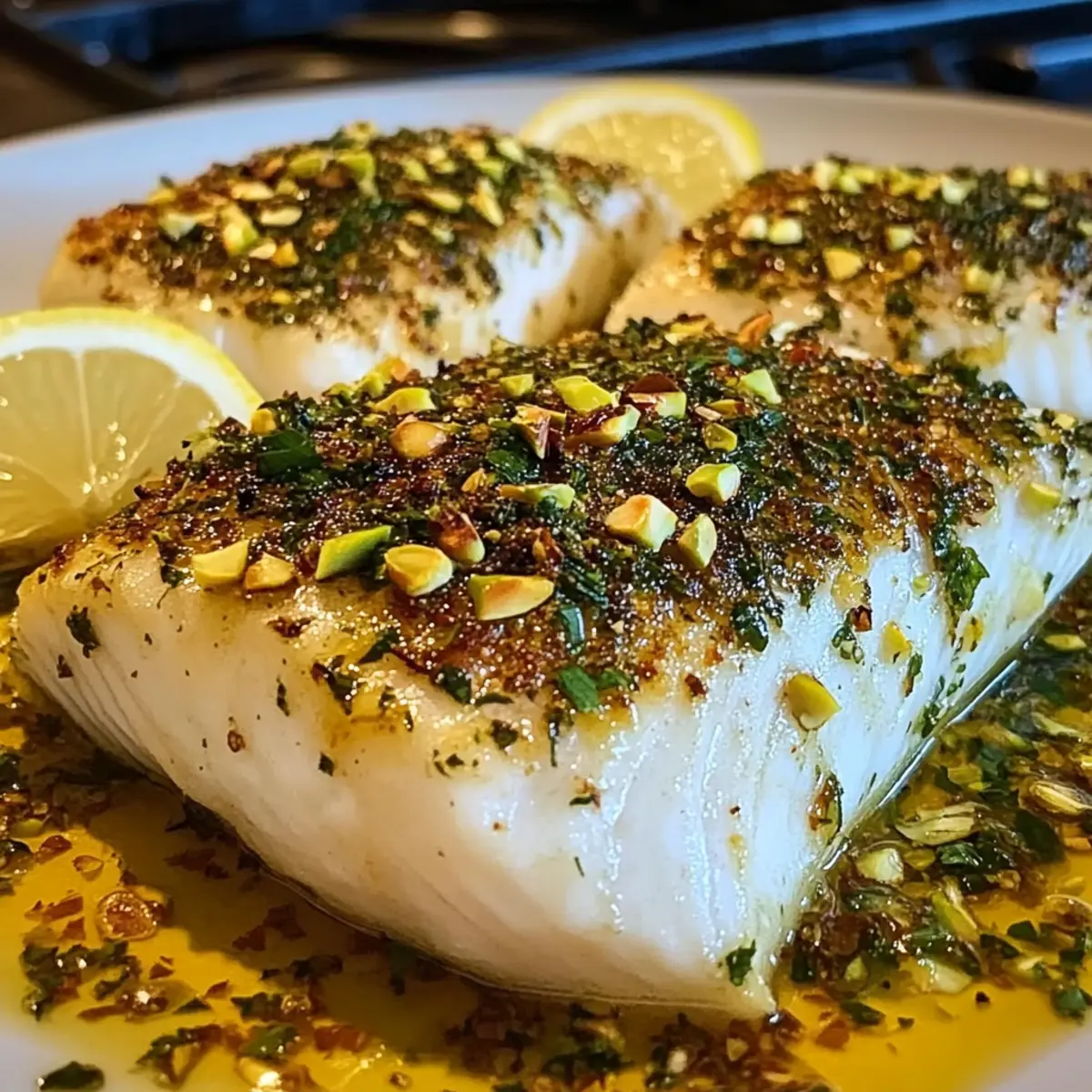 Pistachio Herb Crusted Baked Halibut