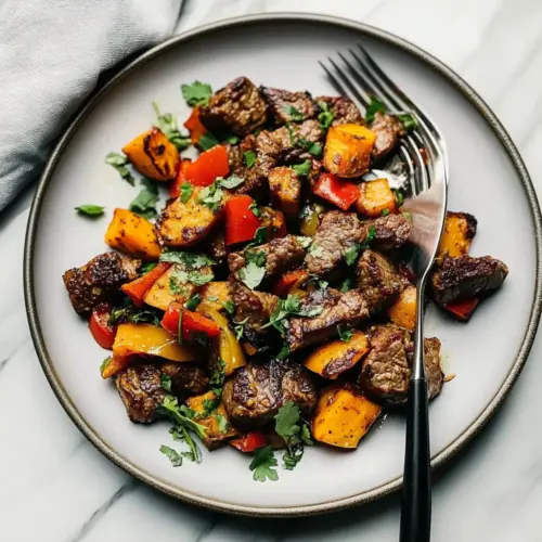 Steak Bites with Sweet Potatoes and Peppers