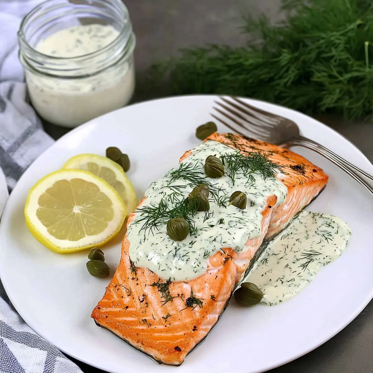 Baked Salmon with Creamy Dill Sauce