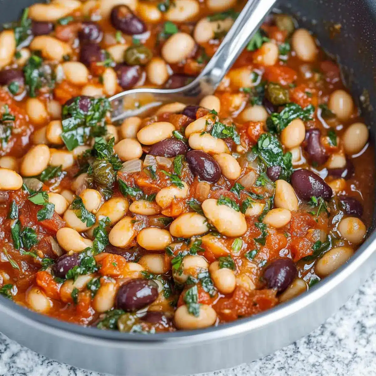 Puttanesca Beans with Garlic Bread