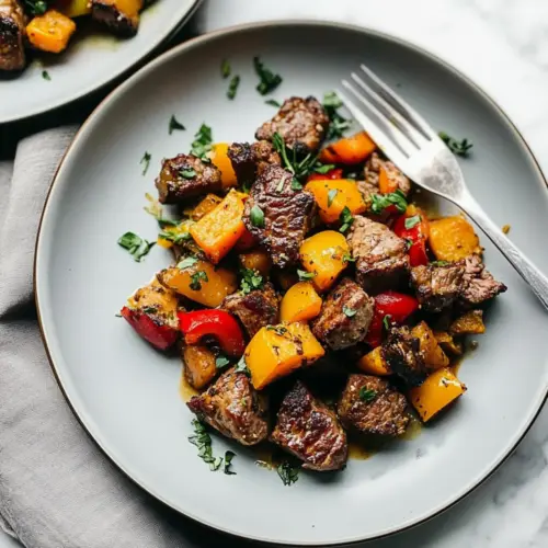 Steak Bites with Sweet Potatoes and Peppers